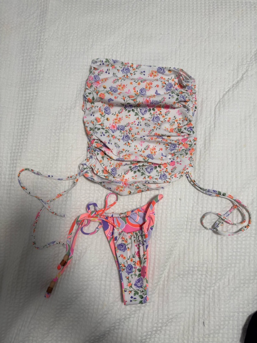 Maaji Pink White Purple Floral Tie-Side Bikini Set